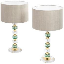 Pair of Mid-Century Modern Muranoglass table lamps Clear-Gold-Green Italy 1990s