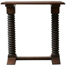 Turned Oak French Mid-Century Console or Side Table in manner of Dudouyt