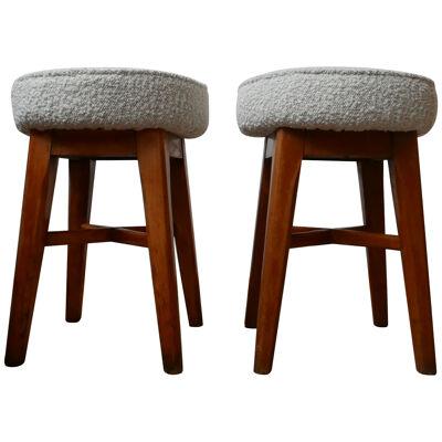 Pair of English Mid-Century Stools with Fresh Upholstery