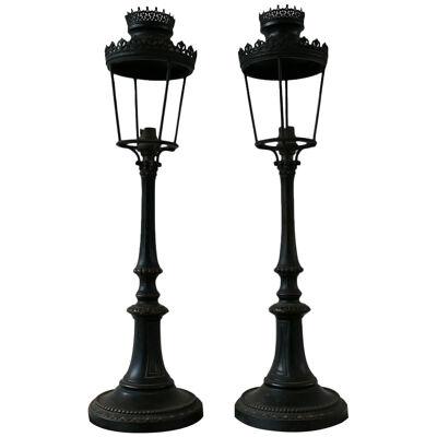 Pair of Bronze French Table Lamps in the Form of Street Lanterns