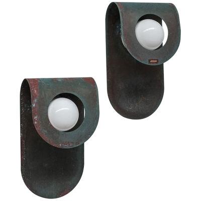 Pair of Patinated Copper Danish Wall Lights by Horn