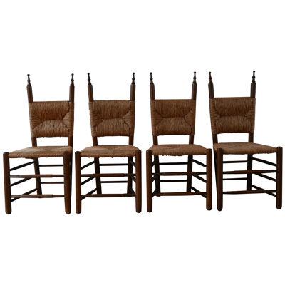 Set of Four Mid-Century Rush Spanish Dining Chairs