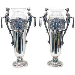 Pair of Silver Plated Neo-classical Vases 