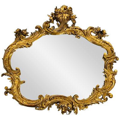19th 20th Century Giltwood French Mirror, Wall or Console, Floral Decorated