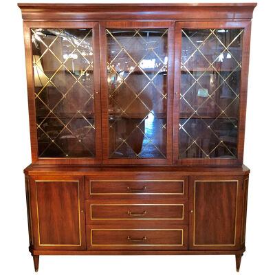 Two-Piece Rosewood Neoclassical in the Manner of Jansen Breakfront or Bookcase