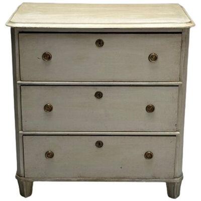 Gustavian, Swedish Commode, Grey Paint Distressed, Brass, Sweden, 1930s