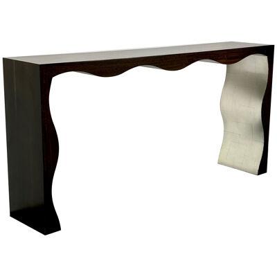 Regency Organic Form Patchwork Silver Leaf Console Table, Mid-Century Style