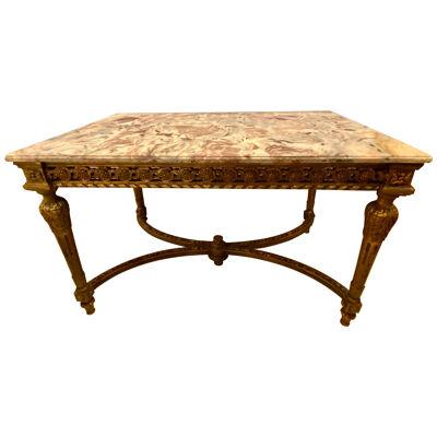 Center Table or Console Louis XVI Jansen Style Stunning Marble Top Gilt Base