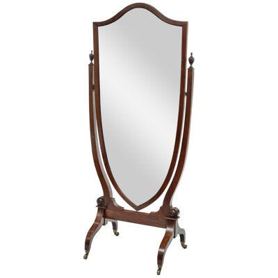 An Edwardian Period Sheraton Style Cheval Mirror