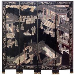A Vintage Four Fold Chinoiserie Decorated Coromandel Screen