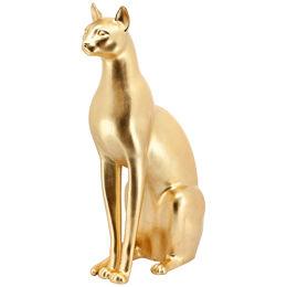 Big Cat Sculpture Ceramic Gold Painted 