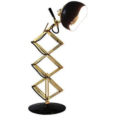 Retro Table Lamp in Glossy Black Finish and Gold Plate Structure