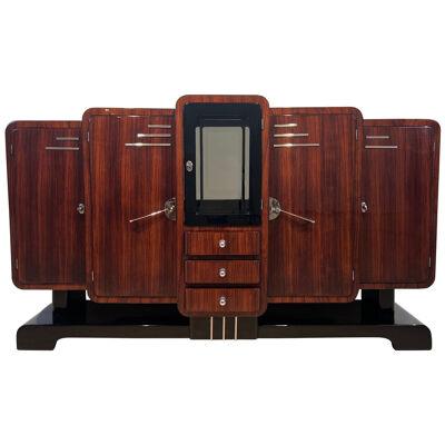 Art Deco Sideboard, Rosewood, Black Lacquer, Chrome, France circa 1925