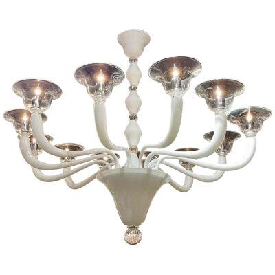 Modern White and Clear Murano Glass Chandelier