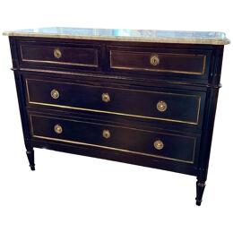 Vintage Black Lacquered Chest with Carrara Marble Top