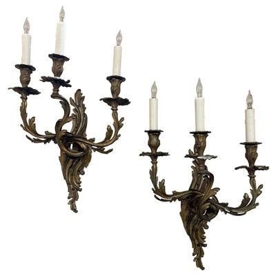 Pair of French Gilt Bronze Louis XV Style Wall Sconces