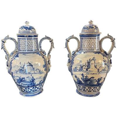 Pair of Antique Blue and White Vases