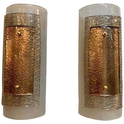 Pair of Modern Multi Layered Murano Glass Wall Sconces