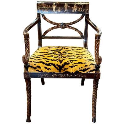 Antique English Regency Chinoiserie Armchair with Scalamandre Tiger Velvet