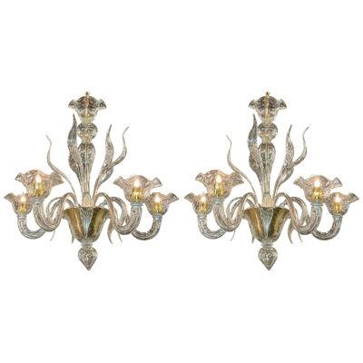 Pair of Murano Bubble Glass Chandeliers