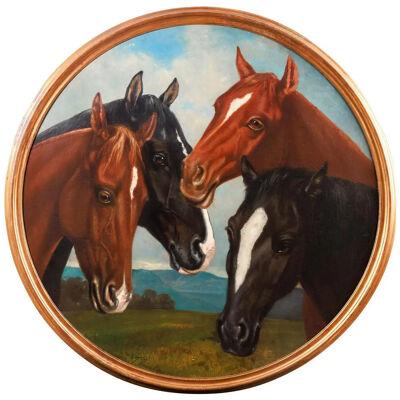 Frederick Rondel (American 1826-1892) A Large, Rare Painting of "Four Horses"