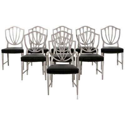 European set of eight chairs and one armchair, circa 1900.