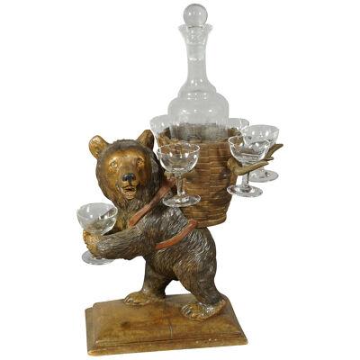 Whimsy Wooden Carved Bear Decanter Stand Swiss Brienz 1920