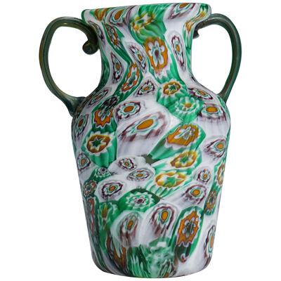 Antique Millefiori Vase with Handles, Fratelli Toso Murano ca. 1920s