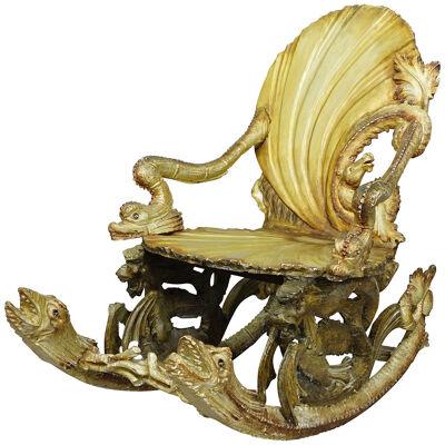 Antique Venetian Carved Grotto Rocking Chair ca. 1890