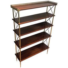 Mahogany and Brass Shelves Unit Attributed to Maison Jansen