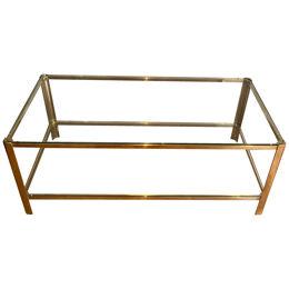 Bronze and Glass Two Tiers Coffee Table Signed by Broncz