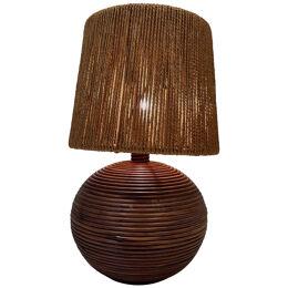 Round Rattan Lamp with Rope Lampshade in the Style of  Adoux Minet