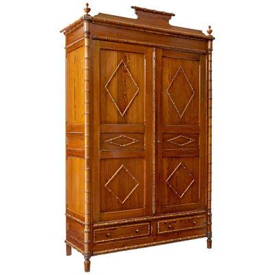 EARLY 20TH CENTURY FRENCH FAUX BAMBOO PINE WARDROBE