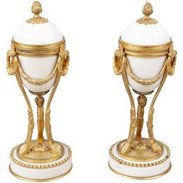 Pair of Unusual, Antique,  White Marble and Gilt Bronze Cassettes