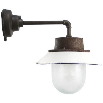 White Enamel Vintage Industrial Frosted Glass Scones Wall Lights