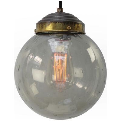 Smoked Air Bubble Glass Globe Dutch Vintage Brass Top Pendant Lights