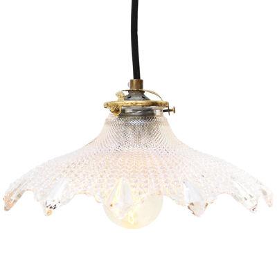 French Holophane Clear Glass Vintage Industrial Pendant Lights