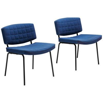 Chairs in Blue Fabric & Metal Frame - 1980's