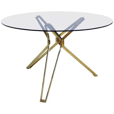 Contemporary Modern Brass and Fumé Glass Circular Dutch Table