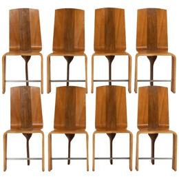 Series of Eight Chairs Blond Cherry Wood, 1980s