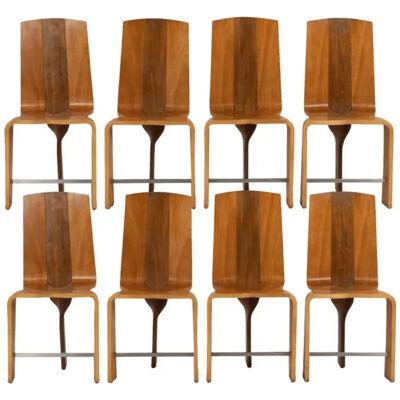 Series of Eight Chairs Blond Cherry Wood, 1980s