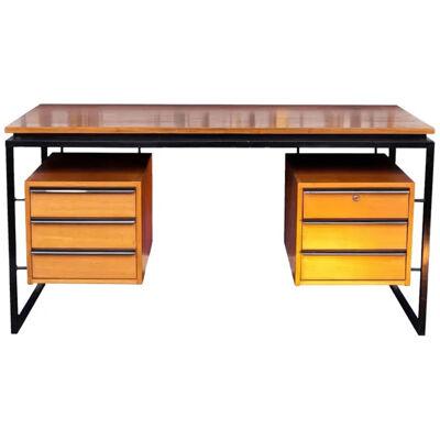 Desk in Oak and Lacquered Metal, 1970s