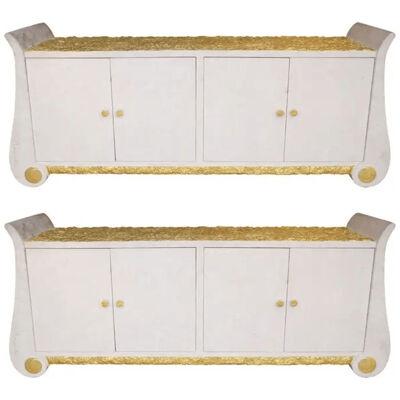 Pair of white and gilt sideboards, italian style, circa 1980