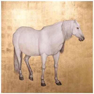 Painted Canvas, White Horse on a Gilt Background, Contemporary Work