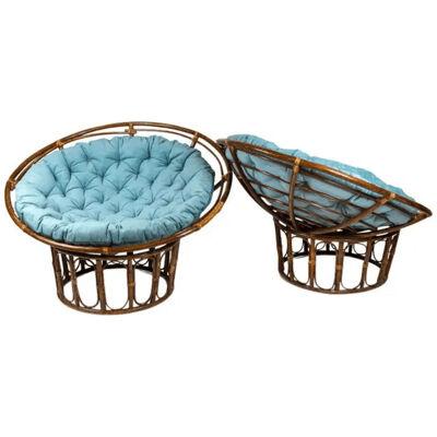 Paire of Fauteuils "Papasan" in Rattan and Quilted Fabric, 1970s