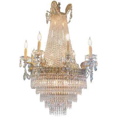 19th Century French Louis XVI Empire Style Bronze and Crystal Chandelier