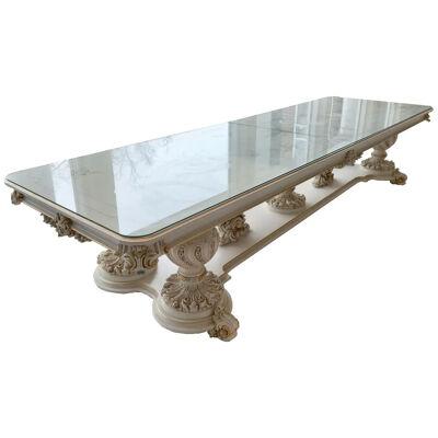 Monumental Italian Neoclassical Baroque Style Dining Table with Glass Top