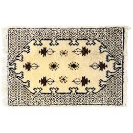 Boho Chic Moroccan Small White & Black Wool Hand-Woven Rug or Carpet