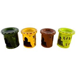 Boho Chic Moroccan Ceramic Muti-color Candle Holder , Set of 4