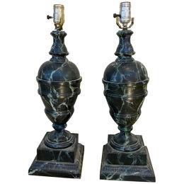 Pair of Early 20th Century Faux Marble Lamps